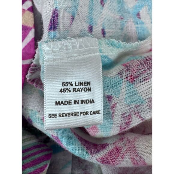 Linen Blend Bright Floral Tropical Maxi Dress Coverup Size XL - Picture 6 of 7